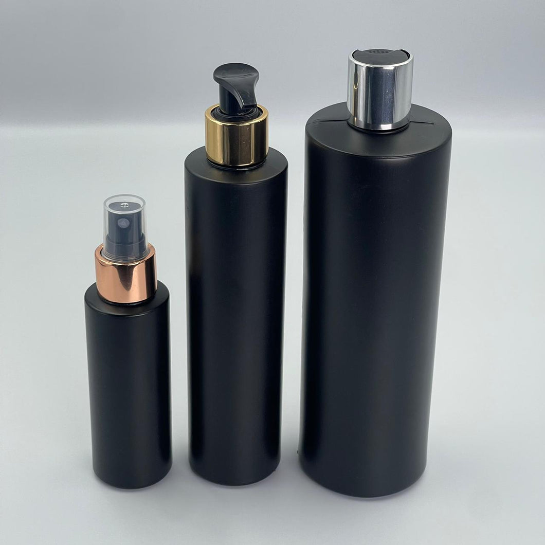 Black HDPE Bottles with Lotion Pumps - 12 bottles