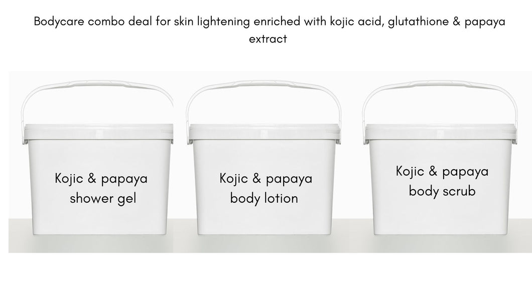 Skin lightening body set with kojic acid, glutathione & papaya extract